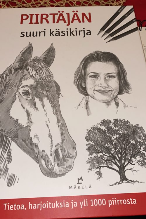 Kirjan kannessa lukee Piirtäjän käsikirja. Kannessa on piirretty kuva hevosen ja naisen päästä.