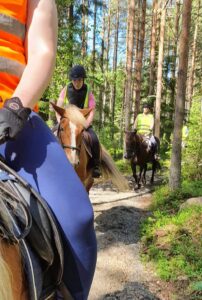 Ratsastajia metsässä.