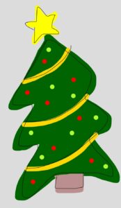 Piirretty joulukuusi.