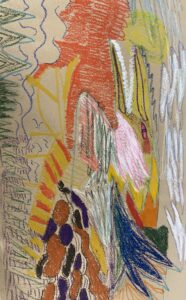 Vahaliiduilla tehdyssä työssä paljon erilaisia värejä ja muotoja.