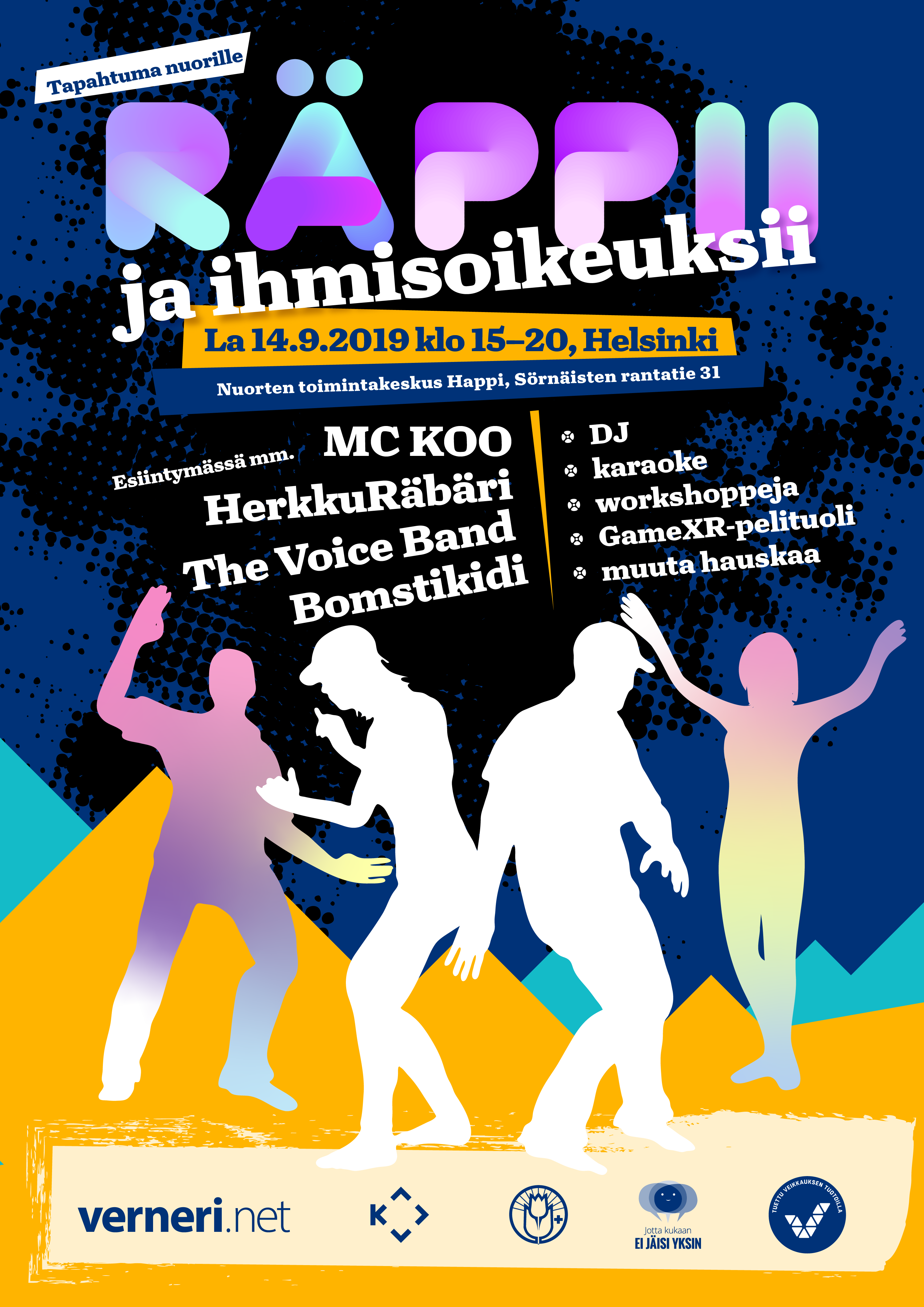 räppii ja ihmisoikeuksii -bileet 14.9.2019 klo 15-20, Helsinki